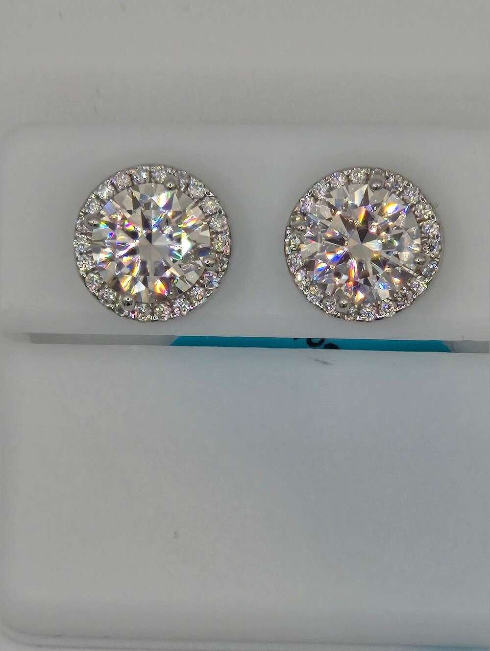 Moissanite 4.36 CTW Round With Halo Stud Earrings Push Backs 925 Sterling Silver